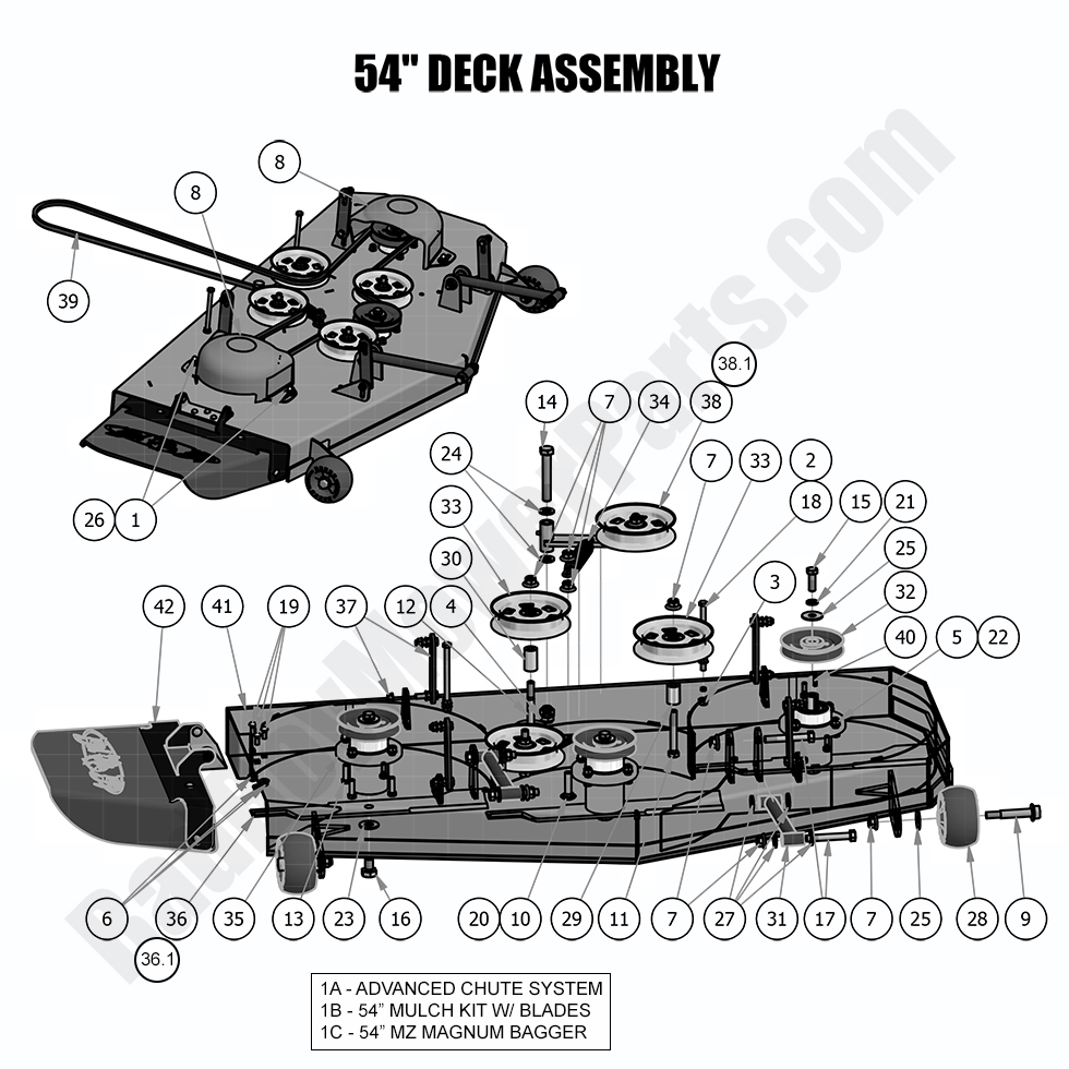 1699 - Bad Boy Mower Parts Lookup > 2018 > MZ > 54\" Deck Assembly